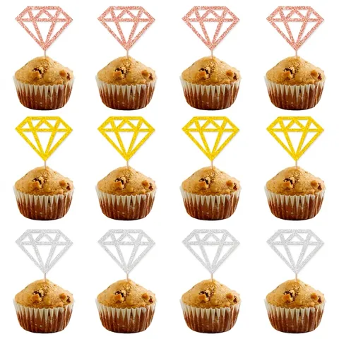 Diamant Cupcake Topper Glitzerpapier Hohles Design Für Hochzeit Geburtstag Party Dekoration Elegante Romantische Dessert Picks