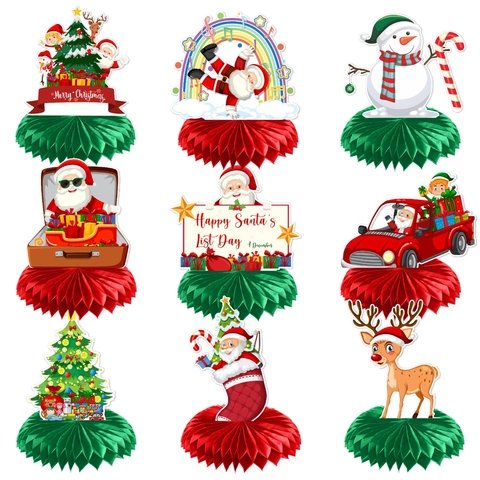 Christmas Santa Claus Honeycomb Table Centerpiece Decoration Paper Folding Snowman Elk Xmas Tree Party Desktop Ornament