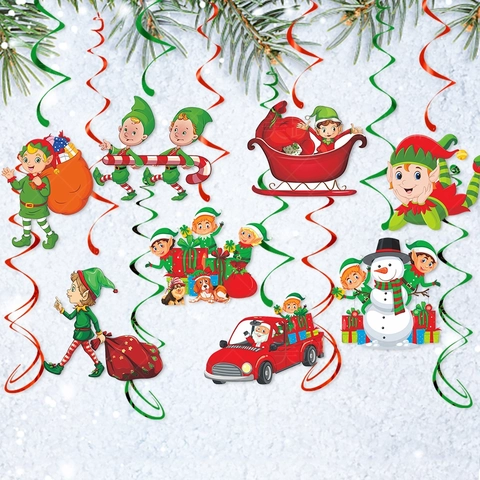 Weihnachtsdeko Spirale Hängend Cartoon Elf Schneemann Auto Papier PVC Deckenhänger Feiertag Party Dekor