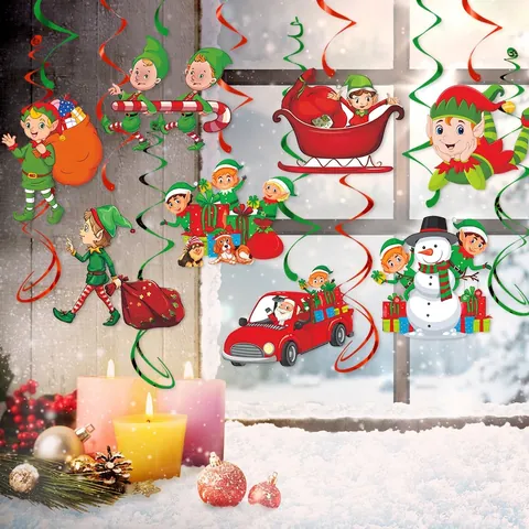 Weihnachtsdeko Spirale Hängend Cartoon Elf Schneemann Auto Papier PVC Deckenhänger Feiertag Party Dekor