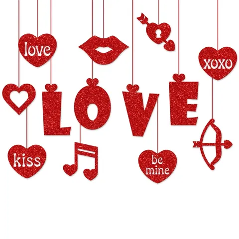 Rood Glitterpapier Valentijnsdag Hangende Decoraties Liefdesbrieven Hart Lip Cupido Pijl Ornamenten Voor Huwelijksaanzoek Bruiloft