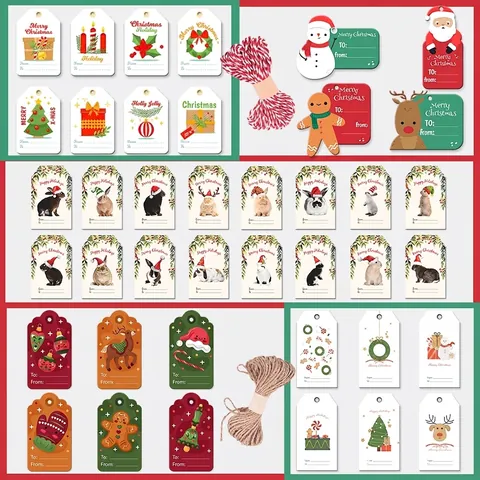 Etichette Regalo Di Natale Etichette Di Carta Etichette Appese Con Spago Per Confezioni Regalo Da Forno Babbo Natale Renna Pupazzo Di Neve
