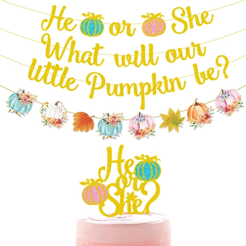 Banner Per Festa Di Rivelazione Del Sesso Zucca Ringraziamento Decorazione Per Torta Carta Luccicante Autunno