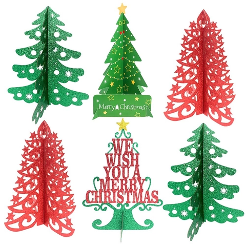 Christmas Tree Desktop Ornaments Glitter Cardboard 3D Laser Cut Hollow Design For Xmas Party Home Table Decor