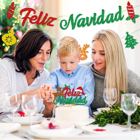 Spanisches Feliz Navidad Weihnachtsbanner Und Tortenaufsatz Glitzer Karton Festliche Feiertagsparty Dekorationen