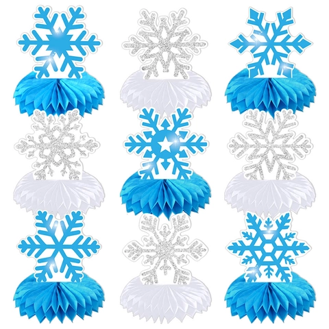 Snowflake Honeycomb Centerpiece Paper Desktop Decoration Christmas Winter Birthday Theme Party Table Ornament Glitter Cardstock