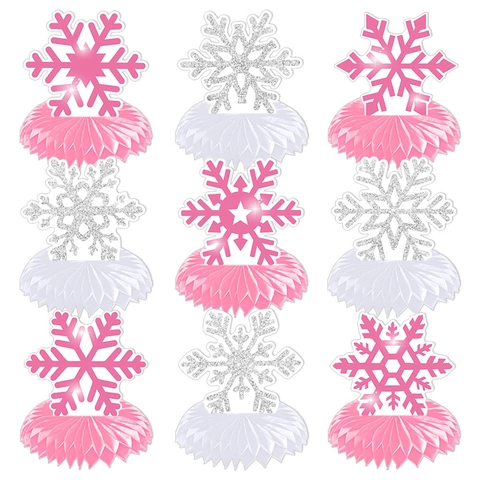 Snowflake Honeycomb Centerpiece Paper Desktop Decoration Christmas Winter Birthday Theme Party Table Ornament Glitter Cardstock