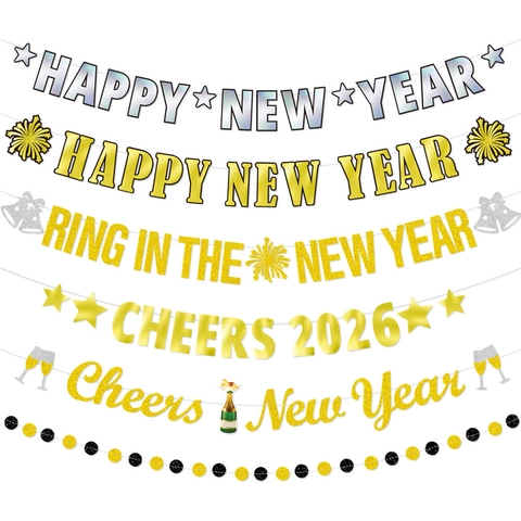 Banner Felice Anno Nuovo Carta Glitterata Ghirlanda Luccicante Decorazione Per Feste Per Celebrazione Eventi Ornamento
