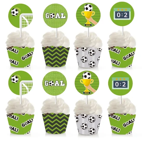 Decorazioni Per Cupcake Tema Calcio Topper E Involucri Di Carta Per Festa Di Compleanno Sport Torneo