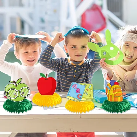 Back To School Honeycomb Centerpieces Paper Table Decorations Classroom Party Supplies Cartoon Stationery Design