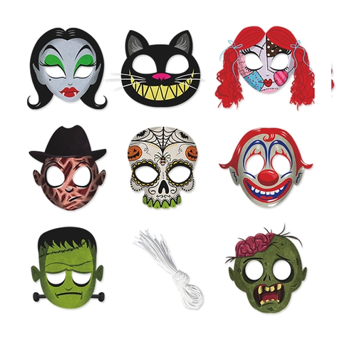 Halloween Horror Theme Paper Masks For Cosplay Party Vampire Clown Zombie Frankenstein Sugar Skull Cartoon Character Masks