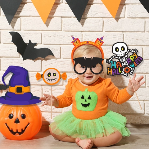 Accessoires De Photomaton Halloween Papier DIY Décoration De Fête Chapeau De Sorcière Citrouille Fantôme Araignée