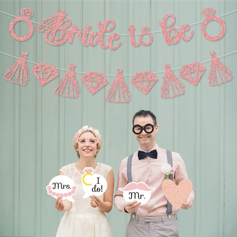 Junggesellinnenabschied Dekoration Pink Glitzer Banner Satin Schärpe Netz Schleier Foto Requisiten Kuchenstecker Hochzeit