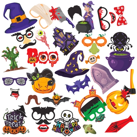 Halloween Fotobox Requisiten Papier DIY Party Dekoration Zubehör Hexenhut Kürbis Geist Spinne