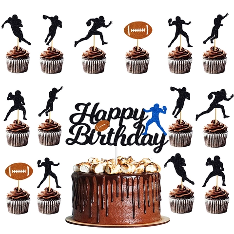 Decorazioni Per Torta Football Americano Carta Glitterata Happy Birthday Tema Sport Silhouette Forniture Per Feste