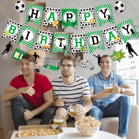 Soccer Theme Birthday Party Decoration Happy Birthday Banner And Cake Toppers Paper Glitter World Cup Style