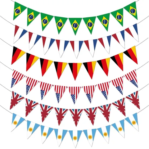 Guirlande Drapeaux Foot Coupe Du Monde Bannières Pays Internationaux Décoration De Fête Événement Sportif Fan Props Polyester