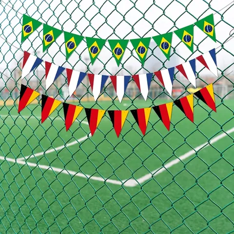 Guirlande Drapeaux Foot Coupe Du Monde Bannières Pays Internationaux Décoration De Fête Événement Sportif Fan Props Polyester