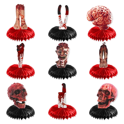 Halloween Honeycomb Centerpiece Scary Bloody Skull Severed Limbs Paper Tabletop Ornaments DIY Party Decorations Horror Ghost Festival