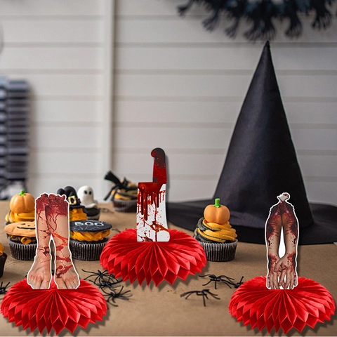 Halloween Honeycomb Centerpiece Scary Bloody Skull Severed Limbs Paper Tabletop Ornaments DIY Party Decorations Horror Ghost Festival