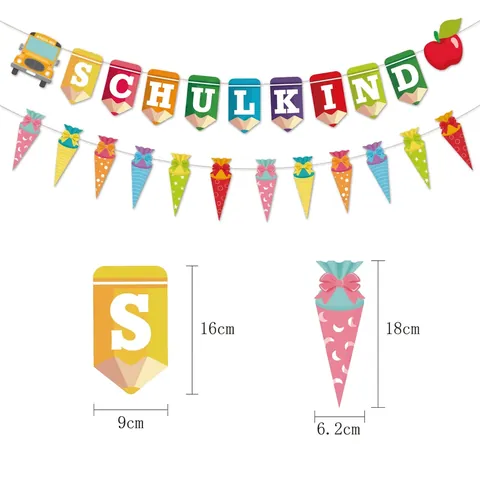 Schulkind Back To School Banner Decoration Colorful Pencil Shape Garland For German School Enrollment Classroom Party
