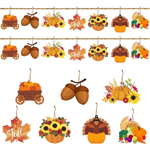 Decorazioni Appese Ringraziamento Cartone Autunno Raccolto Ornamenti Tacchino Zucca Foglia Acero Arredo Festa