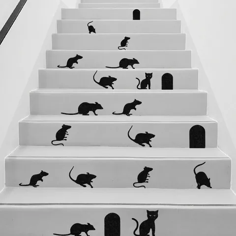 Adesivi Murali Silhouette Gatto Topo Halloween Tessuto Non Tessuto Decalcomanie Animali Neri Per Decorazione Scale Finestra Casa
