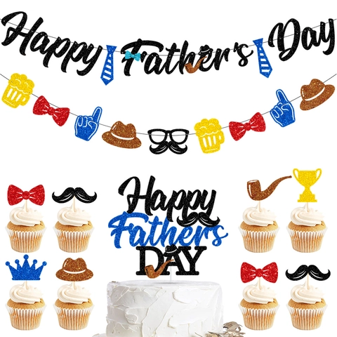 Alles Liebe Zum Vatertag Banner Und Tortendeko Glitzerpapier Party Dekorationen Für Papa Feier Schnurrbart Krawatte