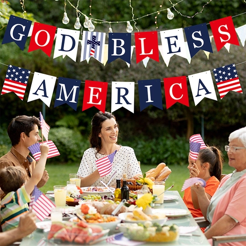 Banner Patriottico God Bless America Cartoncino Rosso Bianco Blu Festone Coda Di Rondine Decorazione Festa Giorno Dell'Indipendenza