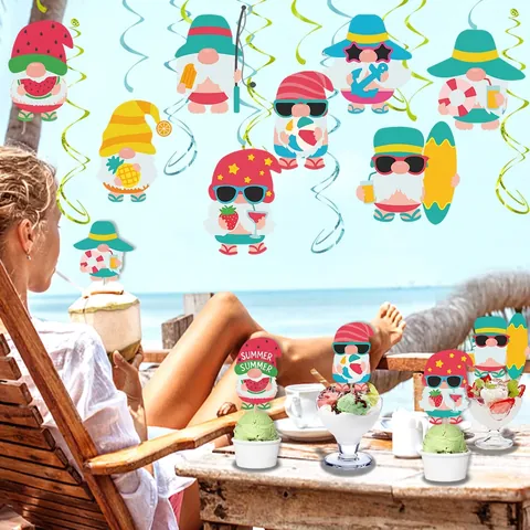 Decorazioni Festa Spiaggia Hawaii Estate Gnomo Frutta Tropicale Spirali Appese E Toppers Per Torta Carta PVC