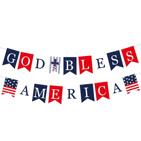 Banner Patriottico God Bless America Cartoncino Rosso Bianco Blu Festone Coda Di Rondine Decorazione Festa Giorno Dell'Indipendenza