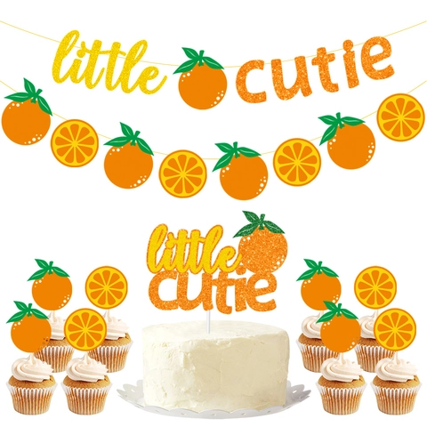 Little Cutie Orange Fruit Theme Party Decorations Glitter Cardstock Hanging Banner And Cake Topper Baby Shower Decor