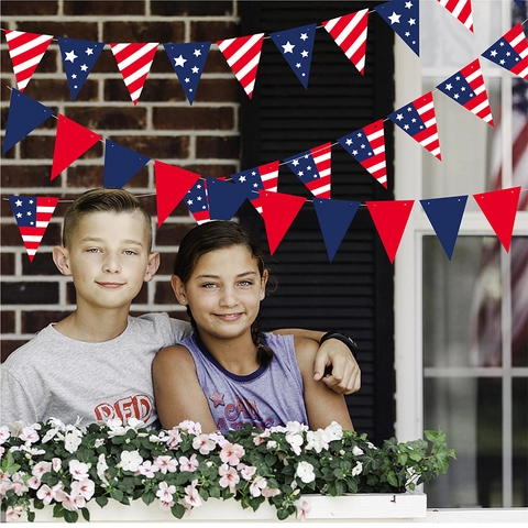 Striscione Ghirlanda in Carta Patriottica con Stelle e Strisce per il Giorno dell'Indipendenza USA Festa del 4 Luglio