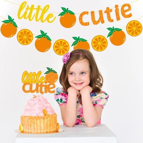 Little Cutie Orange Fruit Theme Party Decorations Glitter Cardstock Hanging Banner And Cake Topper Baby Shower Decor