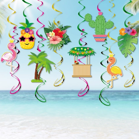 Decorazioni Pendenti Per Feste Tropicali Hawaiane Fenicottero Ananas Cactus Palma Carta PVC Estate Spiaggia Compleanno