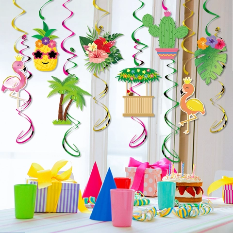 Decorazioni Pendenti Per Feste Tropicali Hawaiane Fenicottero Ananas Cactus Palma Carta PVC Estate Spiaggia Compleanno
