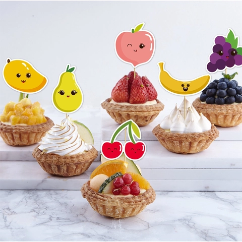 Toppers Et Enveloppes De Cupcake Aux Fruits En Dessin Animé Décorations De Gâteau En Papier Articles De Fête Décoration Bâtonnets Bambou