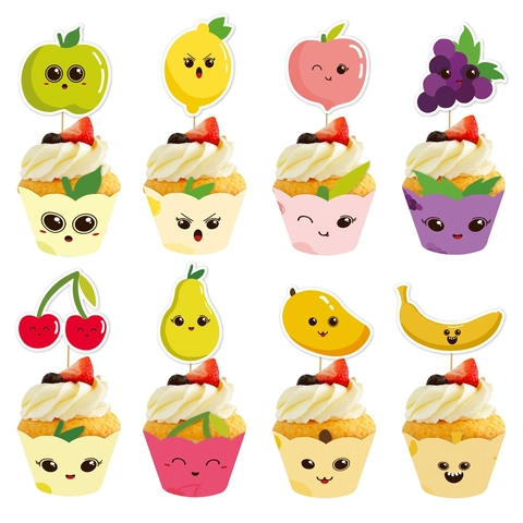 Toppers Et Enveloppes De Cupcake Aux Fruits En Dessin Animé Décorations De Gâteau En Papier Articles De Fête Décoration Bâtonnets Bambou