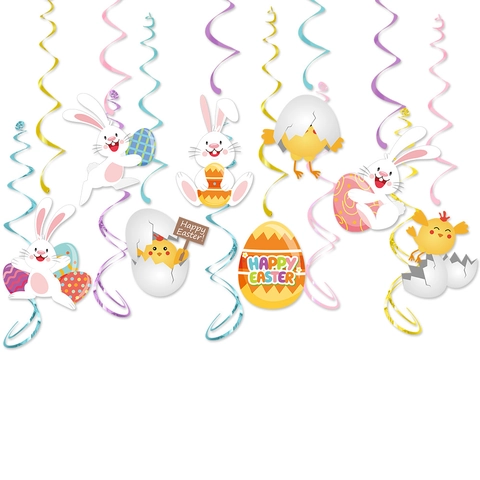 Decorazioni A Spirale Sospese Di Pasqua Coniglio Pulcino Uovo Cartone Carta PVC Spirale Ornamenti Decorazione Del Soffitto Party