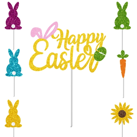 Decorazioni Per Torte Buona Pasqua Carta Luccicante Coniglio Carota Girasole Forniture Per Feste Festive Colorate
