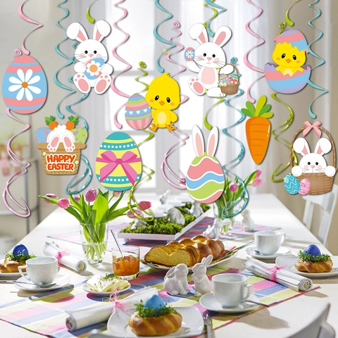 Easter Hanging Swirl Decorations PVC Paper Bunny Egg Chick Carrot Festive Party Ornaments Home Decor