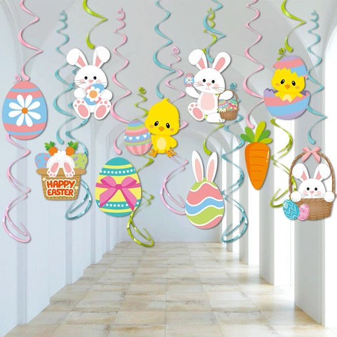 Easter Hanging Swirl Decorations PVC Paper Bunny Egg Chick Carrot Festive Party Ornaments Home Decor