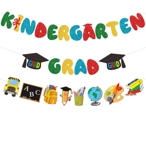 Pancarta De Graduación De Jardín De Infancia Papel Brillo Guirnalda Tema Autobús Escolar Decoración De Fiesta Preescolar Fondo De Aula