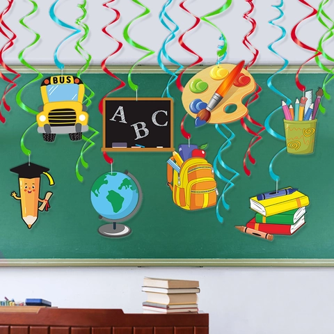 Back To School Hängende Wirbel Dekorationen PVC Karton Bunte Cartoon Schule Elemente Abschlussfeier Klassenzimmer Dekor