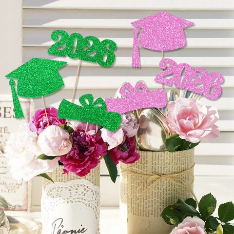 Décorations De Fête Remise Des Diplômes 2026 Cartonnage Pailleté Pour Vase Avec Bâtons En Bois