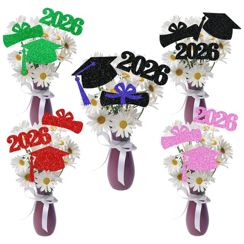 Décorations De Fête Remise Des Diplômes 2026 Cartonnage Pailleté Pour Vase Avec Bâtons En Bois