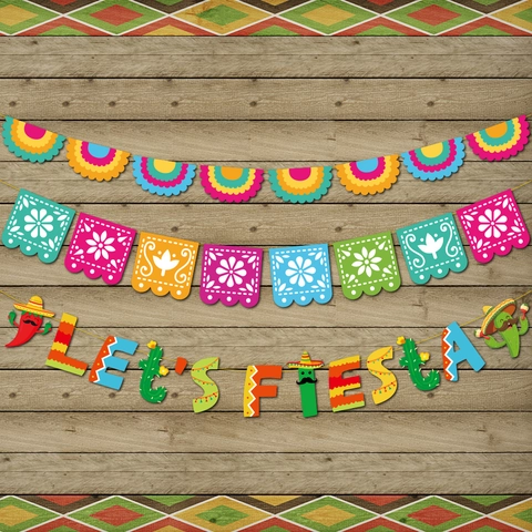 Décorations De Fête Fiesta Mexicaine Papier Lets Fiesta Bannière Cactus Piment Sombrero Toppers De Cupcake Cinco De Mayo