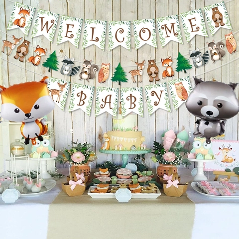 Decorazioni Per Baby Shower Animali Della Foresta Banner Welcome Baby Topper Per Torta Palloncini Tema Safari