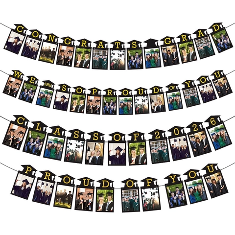 Banner Foto Laurea Cappello Dottorato Carta Ghirlanda Congratulazioni Foglia Oro Luccichio Decorazioni Per Feste
