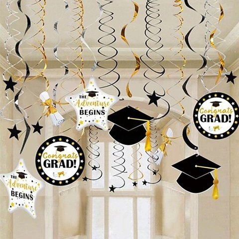 Graduation Party Hanging Swirls Decorations Paper PVC Spiral Ceiling Streamers Congrats Grad Cap Design Festive Decor